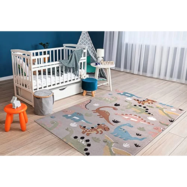 rugsx Fun Dino Kinderteppich, Dinosaurier-Muster, beige, 160x220 cm, pflegeleicht und für Fußbodenheizung geeignet – Bild 2