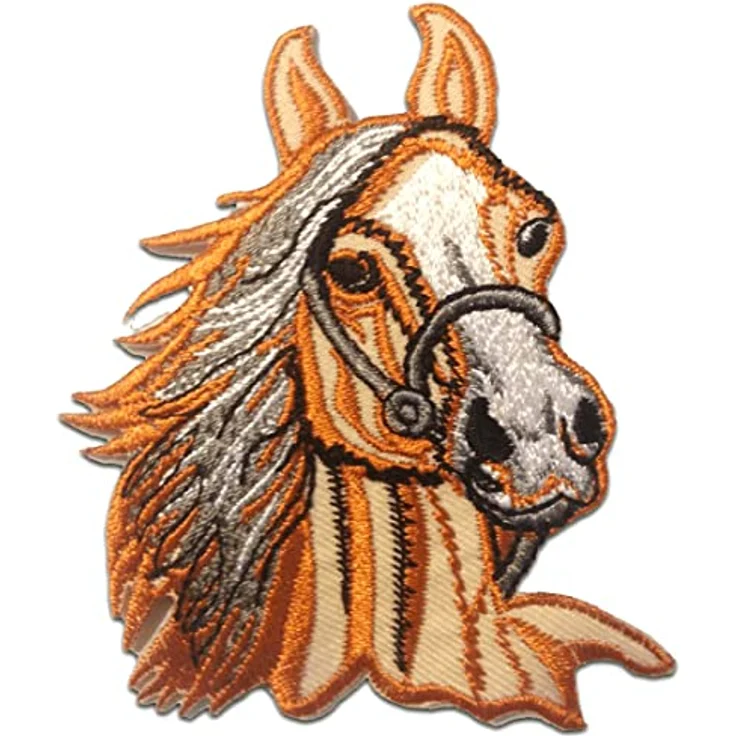 Pferd Hengst Tier - Aufnäher, Bügelbild, Aufbügler, Applikationen, Patches, Flicken, Zum Aufbügeln, Größe: 7,3 x 9 cm, Farbe:orange – Bild 1