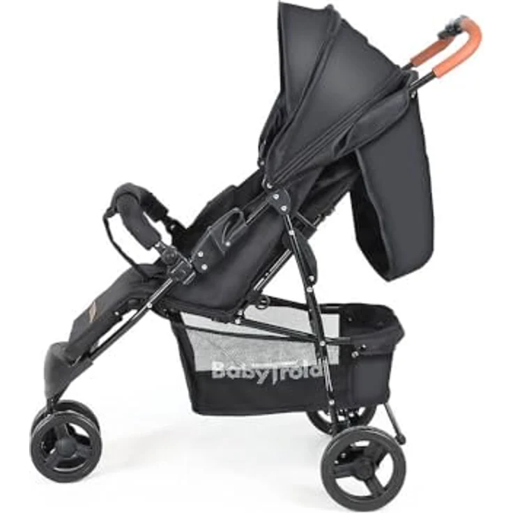 Babytrold Easy Go Buggy, verstellbar, bis 22 kg, Schwarz, mit Netz & Korb, verstellbarer Fußstütze, leicht und kompakt faltbar – Bild 2