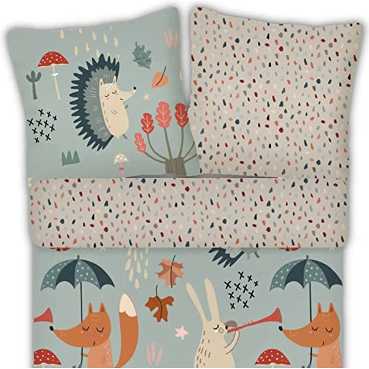 ESPiCO Bettwäsche Trendy Bedding Waldtiere Bunt Kinder Igel Eichhörnchen Elch Hase Fuchs Musik Instrumente, 135x200 cm – Bild 2
