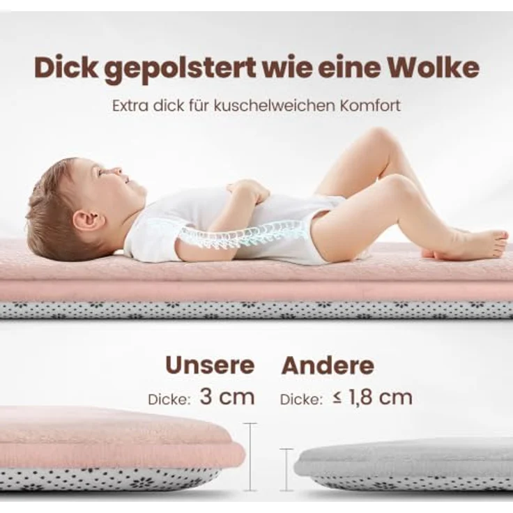 Tuocal Krabbelmatte Baby Spielmatte 150x180x3cm, extra dicke Memory-Schaum, rutschfeste Unterseite, Rosa – Bild 5