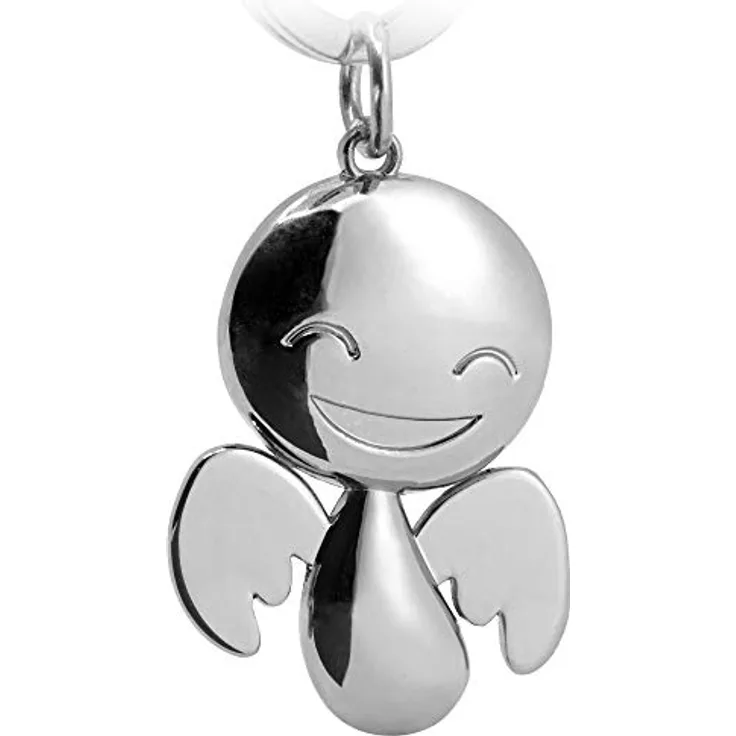FABACH Schutzengel Schlüsselanhänger Happy - Niedlicher Engel Anhänger,Unisex, aus Metall in glänzendem Silber - Geschenk Glücksbringer Auto Führerschein - Fahr vorsichtig