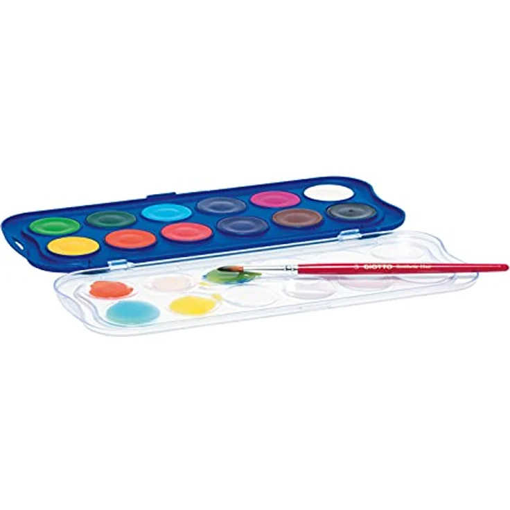 GIOTTO 3512 00 Wassermalkasten, 12 leuchtende Farben mit Synthetikpinsel und Wasserumlauf – Bild 2