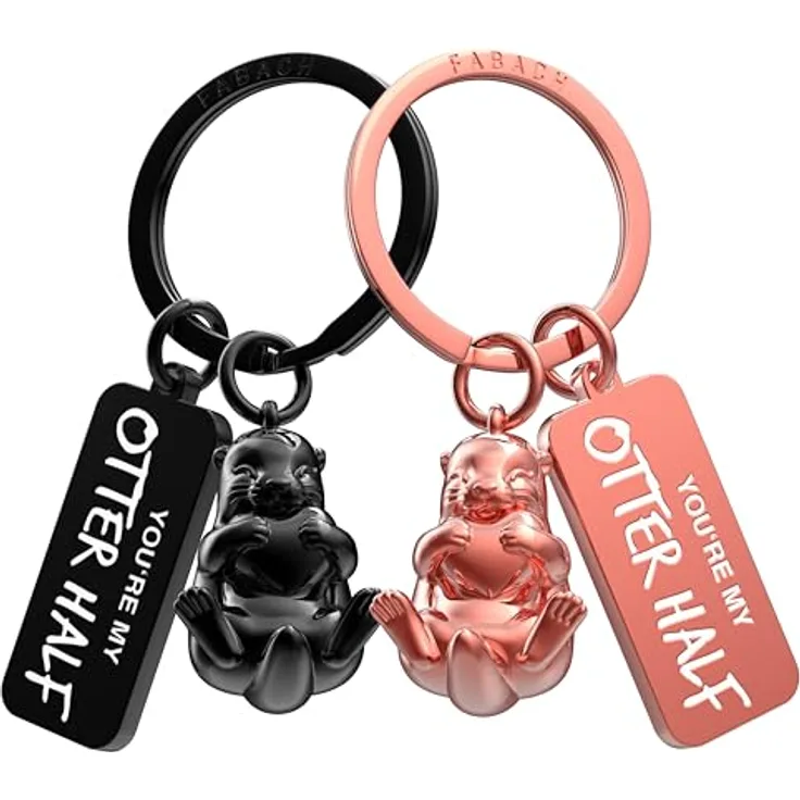 FABACH Otter Schlüsselanhänger für Paare, 2 Stück mit Herz und Gravur "You`re my otter half", langlebig und als Liebesgeschenk ideal für Jahrestag oder Geburtstag