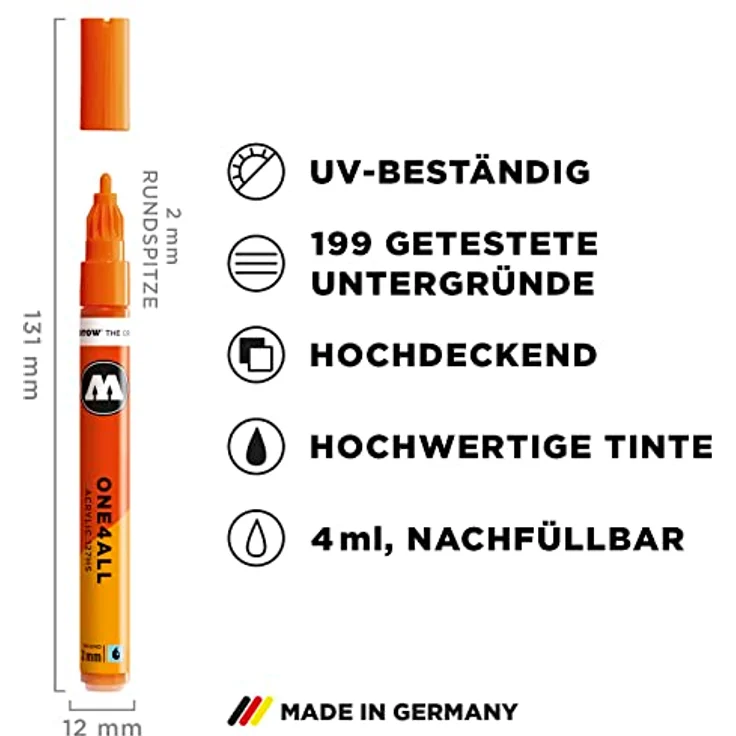 Molotow One4All 127HS Acryl Marker Neon Set (2,0 mm Strichstärke, hochdeckend und permanent, schnell trocknend, nachfüllbar) 6 Stück sortiert, Neonfarben – Bild 3