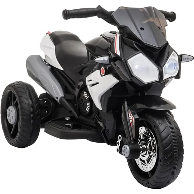 HOMCOM Elektro Kindermotorrad, Elektromotorrad mit Musik und Scheinwerfer, 3 km/h, für Kinder 3-5 Jahre, max. 25 kg, Schwarz+Weiß