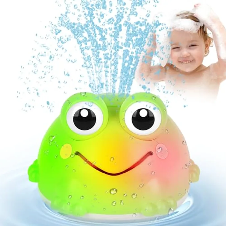 Withosent Frosch Spray Badewannenspielzeug, Automatisches Wasserspielzeug mit LED-Lichtern, Sicheres und Wiederaufladbares Badespielzeug für Babys ab 1 Jahr