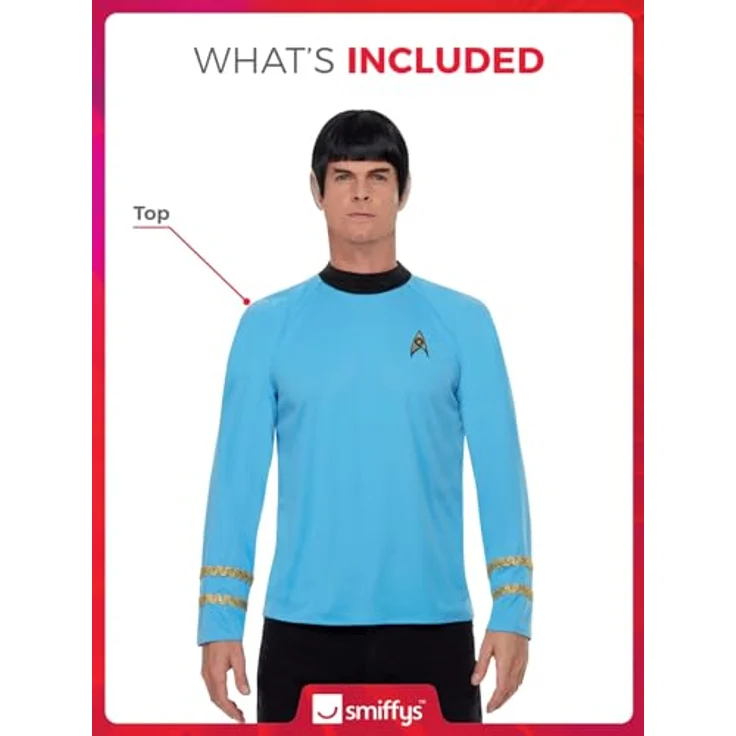 Smiffys Star Trek-Uniform Wissenschaftsoffizier, Raumschiff Enterprise, blau, Oberteil, Größe M (Brust 34"-36", Taille 28"-30") – Bild 2