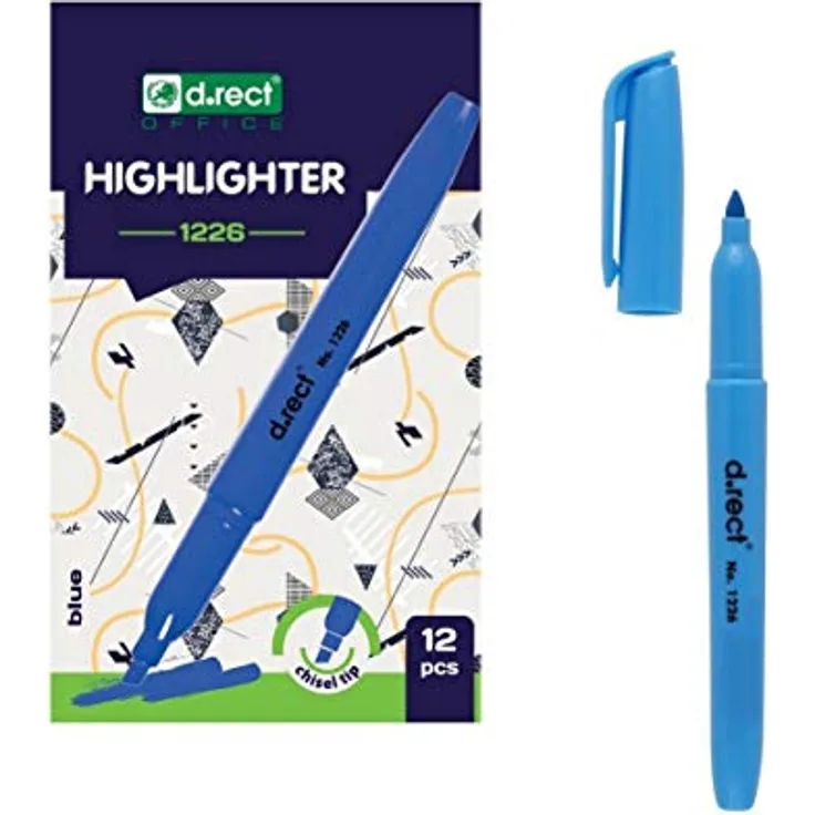 D.RECT 1226 Textmarker mit Schrägkeilspitze Blau x 12 Stück