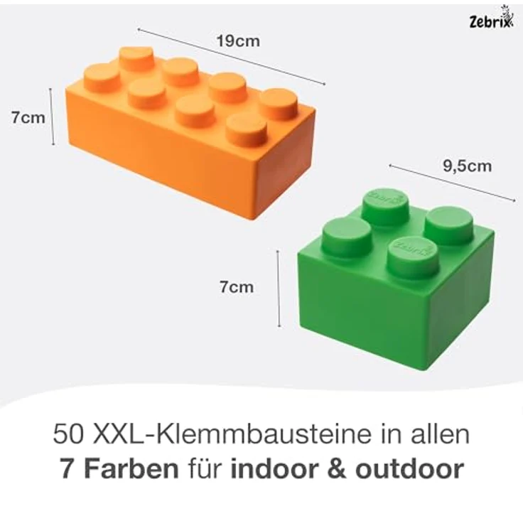 Zebrix XXL 50 Klemmbausteine 7 Farben I Große Bausteine in Pink, Hellblau, Orange, Rot, Grün, Blau und Gelb - (50 Steine) I Für Babys & Kinder I Made in Germany – Bild 3