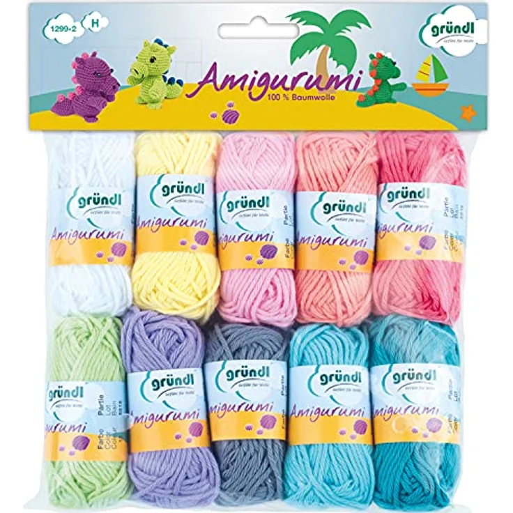 Gründl Amigurumi-Set II Pastellfarben (Miniknäuel aus 100 % Baumwolle, ideal zum Häkeln von Amigurumi, 10 verschiedenen Farben, 10 g/23 m, Nadelstärke: 3,0 - 4,0 mm, 10 Knäuel á 10 g) – Bild 1