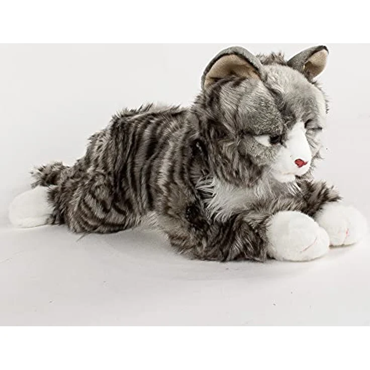Teddys Rothenburg Kuscheltier Maine Coon norwegische Katze liegend grau getigert, 38cm Plüsch, waschbar bis 30°C, Uni-Toys Qualität – Bild 2
