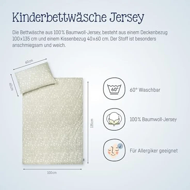 Julius Zöllner Bettwäsche Jersey Tropic, 2-teiliges Set in Gr. 100x135 und 40x60 cm, schadstoffgeprüft und allergikergeeignet – Bild 4