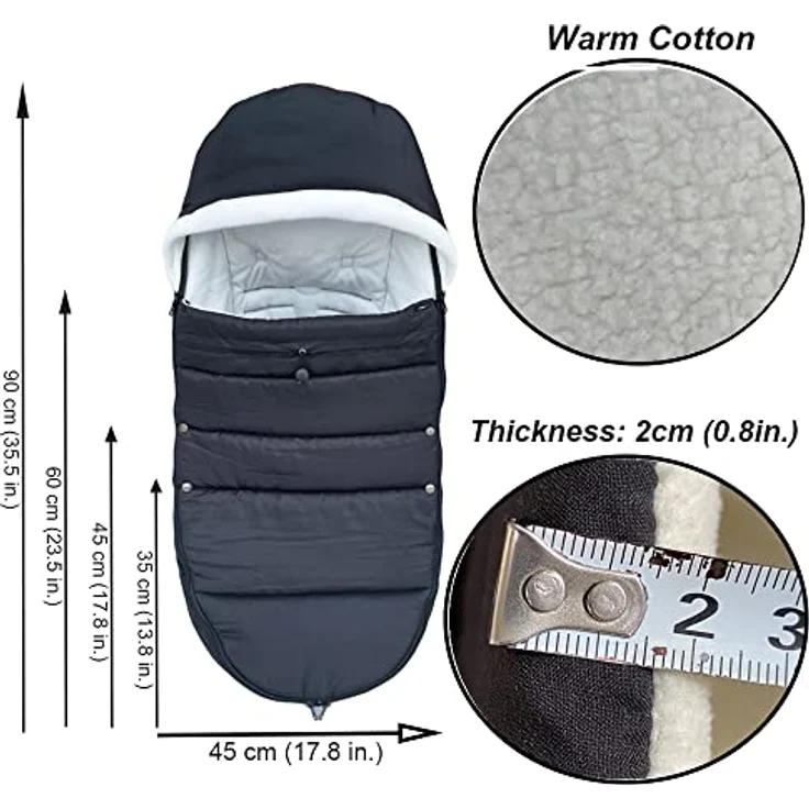 Brogtorl Universeller Kinderwagen-Fußsack, kompatibel mit Babyzen YOYO/YOYO2, Stokke YOYO3 & Bugaboo, wind- und kältesicher, verstellbare Länge, schwarz – Bild 2