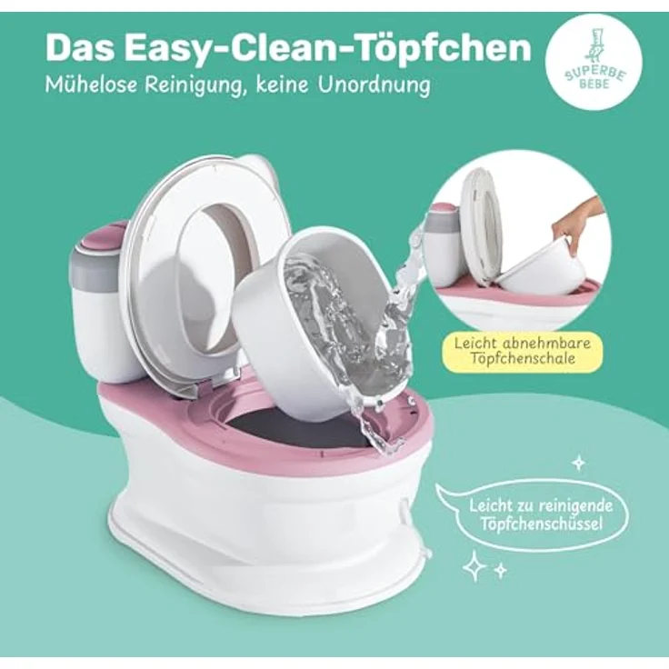 Kinder töpfchen - Lern Toilette mit Rückenlehne - Babytoilette - Baby- und Kindertoilette - Bequem, rutschfest, spritzwassergeschützt und geruchshemmend - Einfaches Entleeren mit abnehmbarem Topf – Bild 4