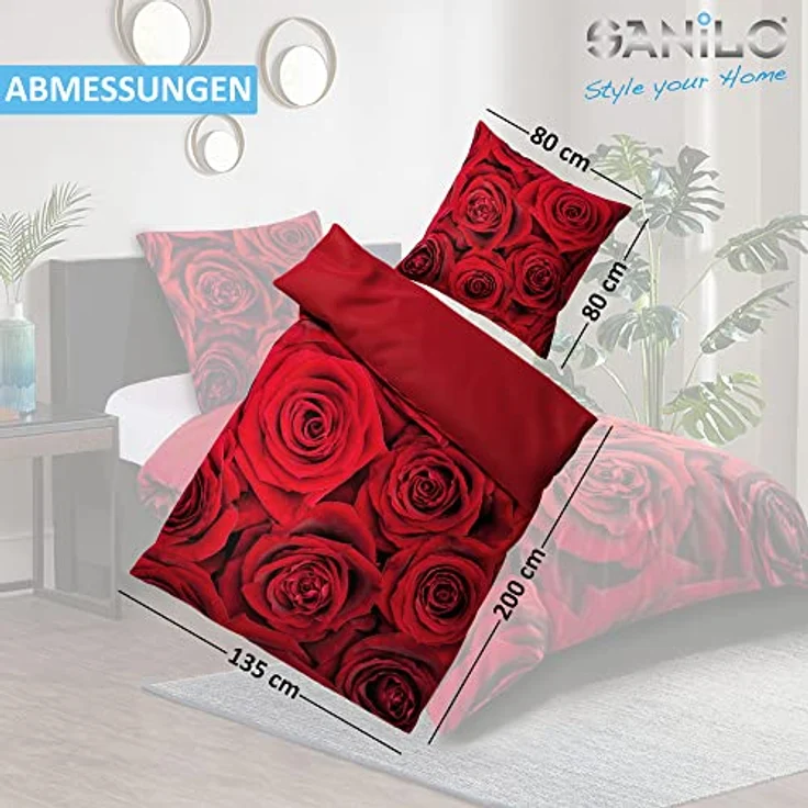 Sanilo® Bettwäsche Rosen 135x200 cm, 100% feinste Baumwolle, Wendebettwäsche, Oeko-TEX Zertifiziert - 2-teilig 135x200 cm – Bild 5