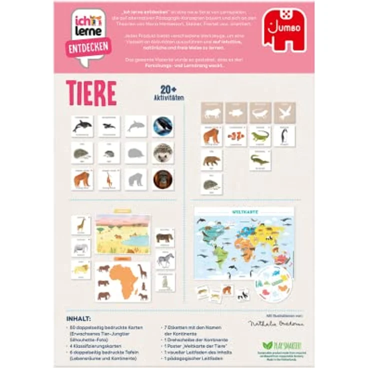 Jumbo Spiele ICH LERNE TIERE, Brettspiel zur spielerischen Tierwelt-Erkundung mit 80 Karten für 1-4 Spieler, ab 3 Jahren – Bild 6