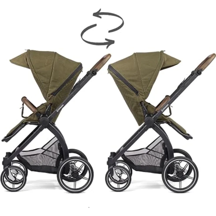 Gesslein Kinderwagen FX4 STYLE, Baby Erstausstattung (leichtes Kinderwagen Set mit Liege- und Sitzoption, individuell einstellbar, hoher Komfort, Fünf-Punkt-Sicherheitsgurt, Kinderwagen 3 in 1), Moos – Bild 4