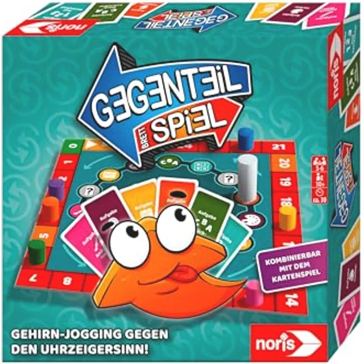 Noris Gegenteil Spiel - verrücktes Konzentrationsspiel für Kinder und Erwachsene, kombinierbar mit Kartenspiel, ab 10 Jahre