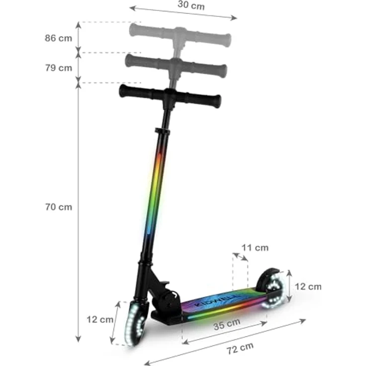 COIL MIDO Balance Scooter, Kinderroller mit Anti-Rutsch-Plattform, ABEC-7-Lager und LED-Rädern, Schwarz, ab 5 Jahren – Bild 9