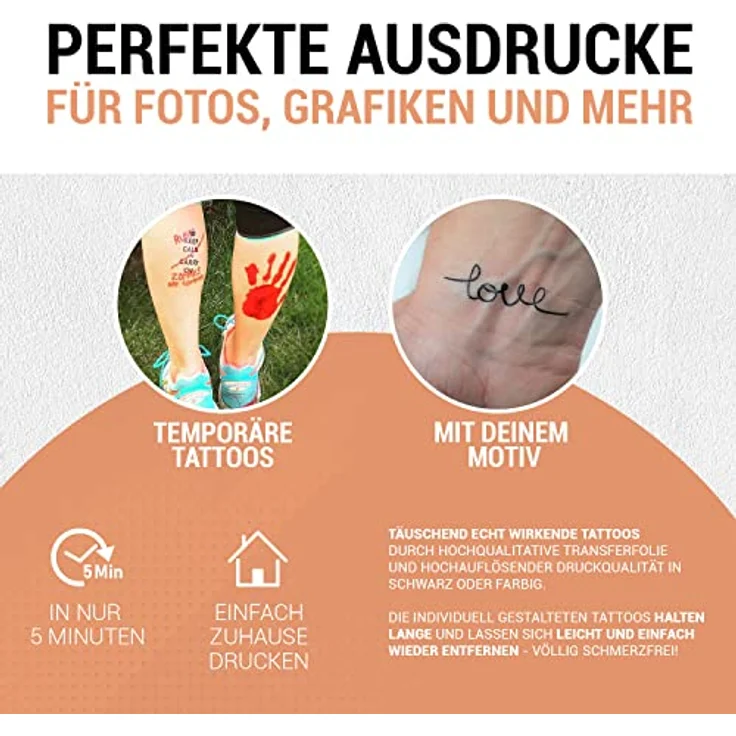 SKULLPAPER® temporäre Tattoo-Transferfolie FÜR DIE HAUT - SEHR GUT getestet - für Laserdrucker (A4-4 Blatt) – Bild 5