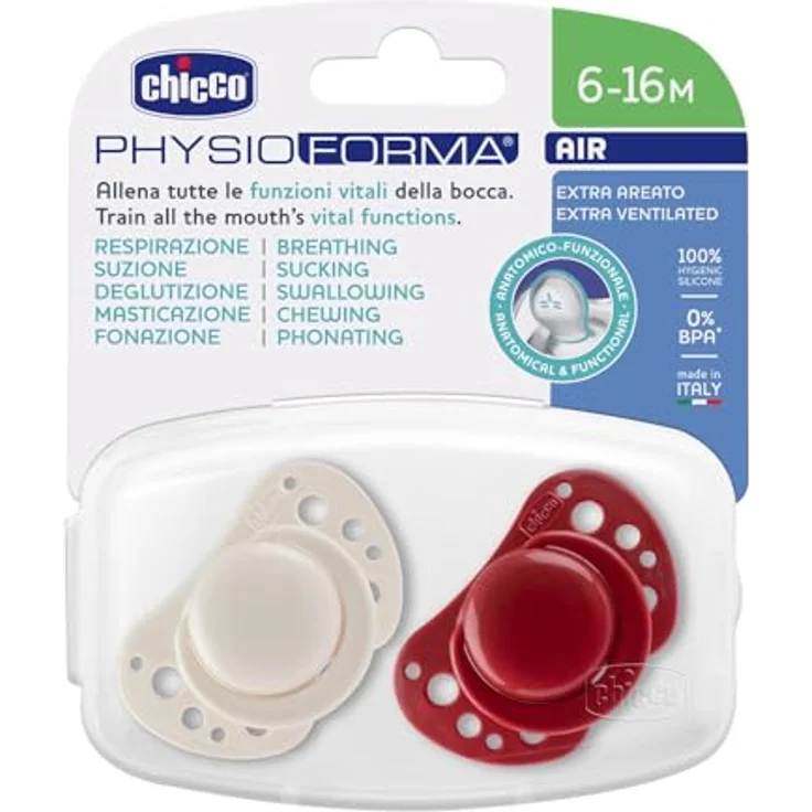 Chicco PhysioForma Schnuller Air Rot, anatomisch und funktionell, unterstützt die physiologische Atmung, 6-16 Monate, 2 Stück – Bild 4