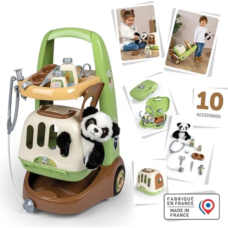 Smoby Tierarzt-Trolley mit Plüsch-Panda, 2-in-1 Transportbox und abnehmbarem Doktorkoffer, inkl. Zubehör, 31 x 32,1 x 55,2 cm, ab 3 Jahren – Bild 2