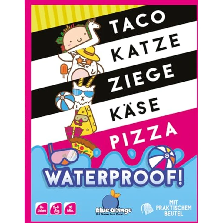 Blue Orange Taco Katze Ziege Käse Pizza Waterproof, kartenspiel für 2-8 Spieler, ab 8 Jahren, wasserfest und ideal für Strand und Pool – Bild 2