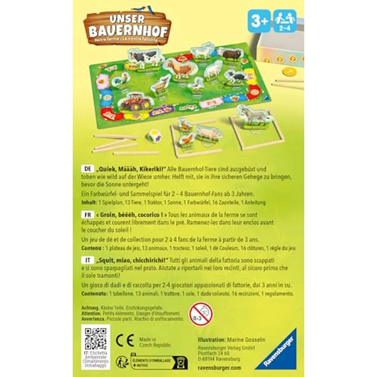 Ravensburger 22408 - Unser Bauernhof, Brettspiel für Kinder ab 3 Jahren, Würfel- und Sammelspiel für 2-4 Spieler, mit liebevoll gestalteten Spiel-Komponenten – Bild 3