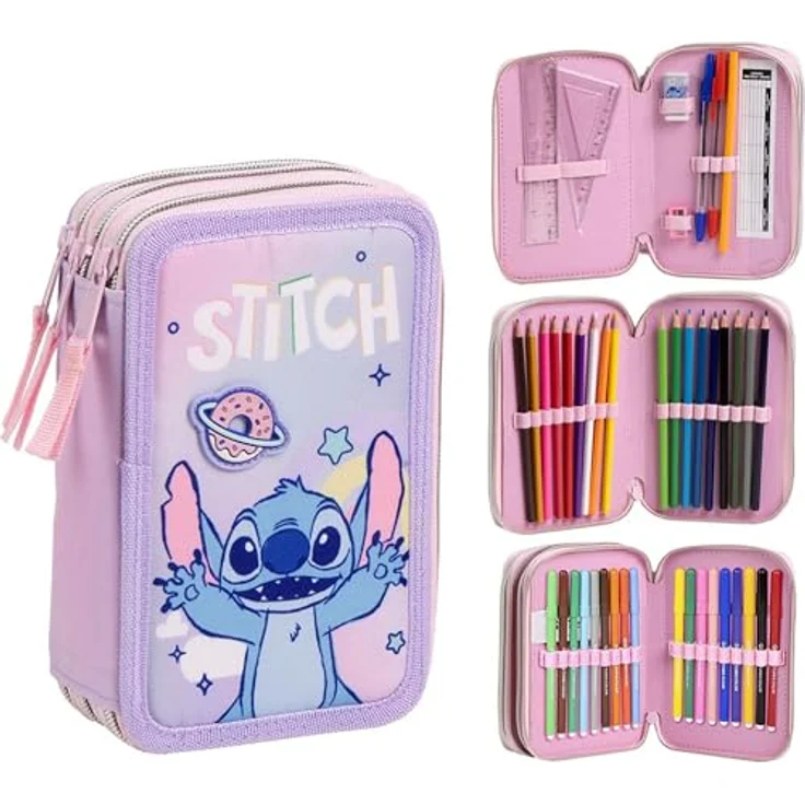 Lilo & Stitch Federmäppchen gefüllt, Schulutensilien Set mit 24 Teilen, bunte Designs – Bild 1