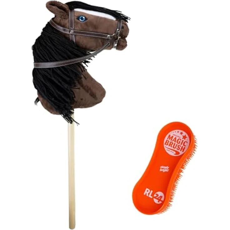 RL24 Hobby Horse Steckenpferd, Plüschspielpferd mit Trense und 40 cm Holzstock, braun – Bild 1