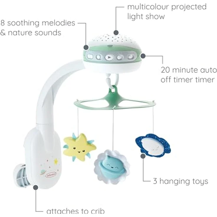 Infantino 3-in-1 Projektor-Musik-Mobile, Krippenmobile mit Smart Sounds Sensor, beruhigender Musik und Sternenhimmel-Projektor, für Babys von 0–18 Monaten – Bild 2