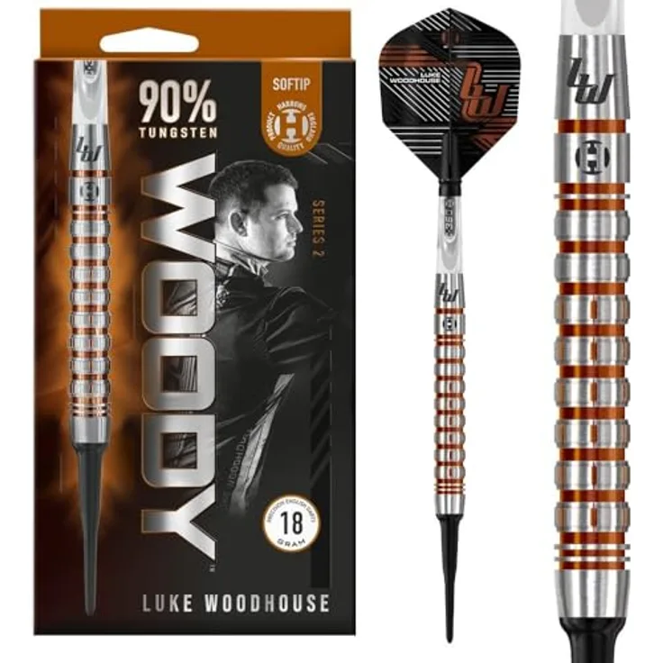 Harrows Luke Woodhouse G2 Softtip, Dartpfeile mit 90% Wolfram, Signature Predator-Ringgriff, Kupfer-Titannitrid-Beschichtung, 18 g