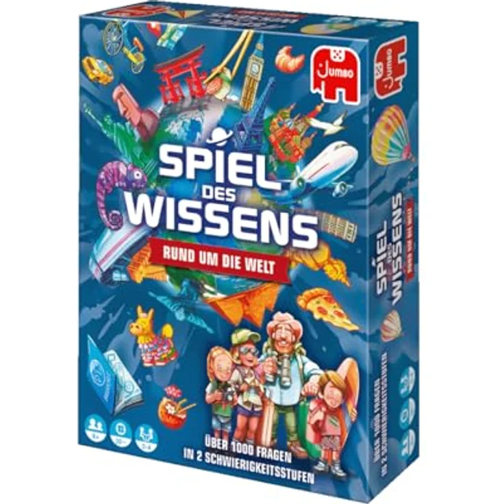 Jumbo 19952 Spiel des Wissens – Rund um die Welt Brettspiel, 744 Fragen, 6 Kategorien, ab 8 Jahren – Bild 3