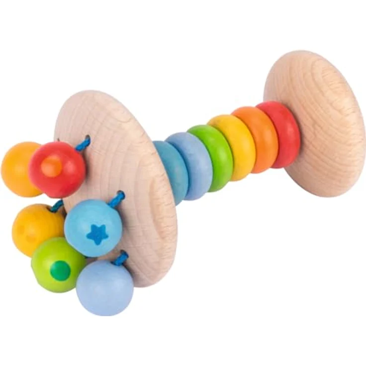 Goki Baby Greifling Stielrassel Elastik Regenbogen, Holz mit bunten Perlen zur Förderung von Sinn und Motorik, 6,3 x 6,3 x 10,5 cm – Bild 2