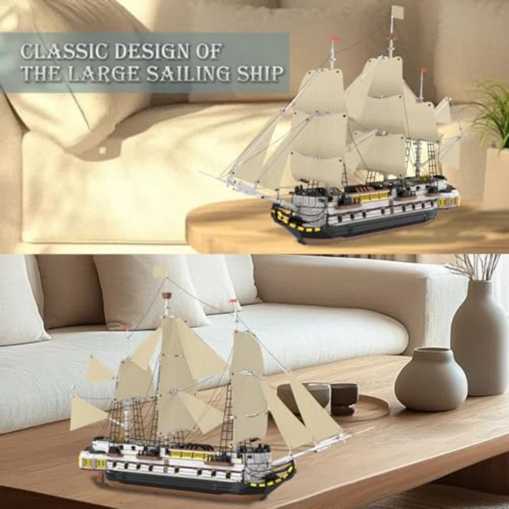 Reobrix Großes Segelschiff Modellbaustein Set 66048, historisches Segelboot mit 3555 Teilen, 109 cm Rumpf, 73 cm Mast, Heimdekoration, Geschenk für Sammler – Bild 3