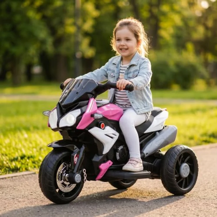 HOMCOM Elektro Kindermotorrad, rosa, mit Musik, Scheinwerfer, Vorwärts- und Rückwärtsfahrt, für 3-5 Jahre – Bild 9
