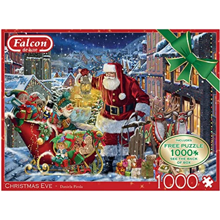 Jumbo Falcon de Luxe Heiligabend Weihnachts-Puzzle für Erwachsene, 2 x 1000 Teile, Illustrationen von Daniela Pirola, recycelter Karton, je 68 x 49 cm – Bild 4