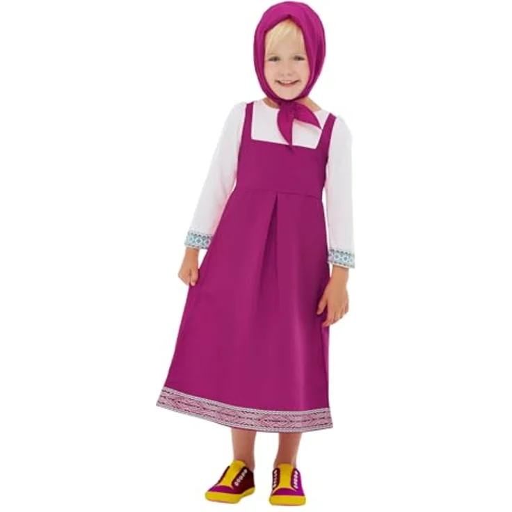 Funidelia Offizielles Masha Kostüm, Rosa Kleid mit Kopftuch für Mädchen, Größe 4-6 Jahre, ideal für Karneval und Halloween – Bild 1