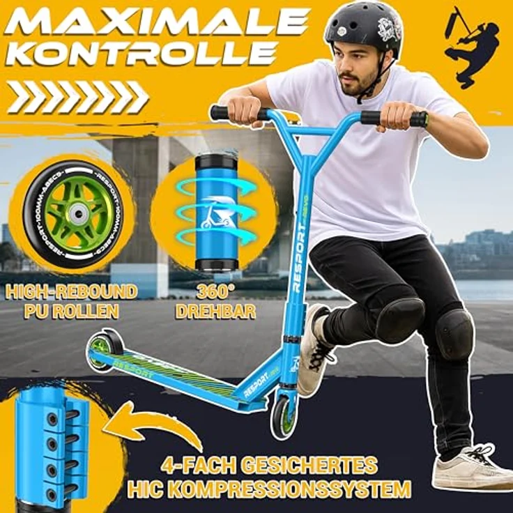 RE:SPORT Revo Stunt Scooter, Profi Stuntroller mit 100mm PU Wheels, ABEC 9 Kugellager, Y-Bar und Ständer für Kinder & Erwachsene – Bild 2