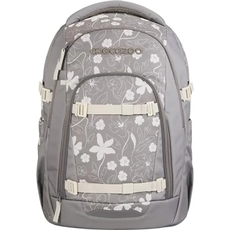 Coocazoo Mate Schulrucksack „Vanilla Bloom”, grau, ergonomisch, höhen- & größenverstellbar mit Brust- und Hüftgurt, 30 Liter, ab der 3. Klasse