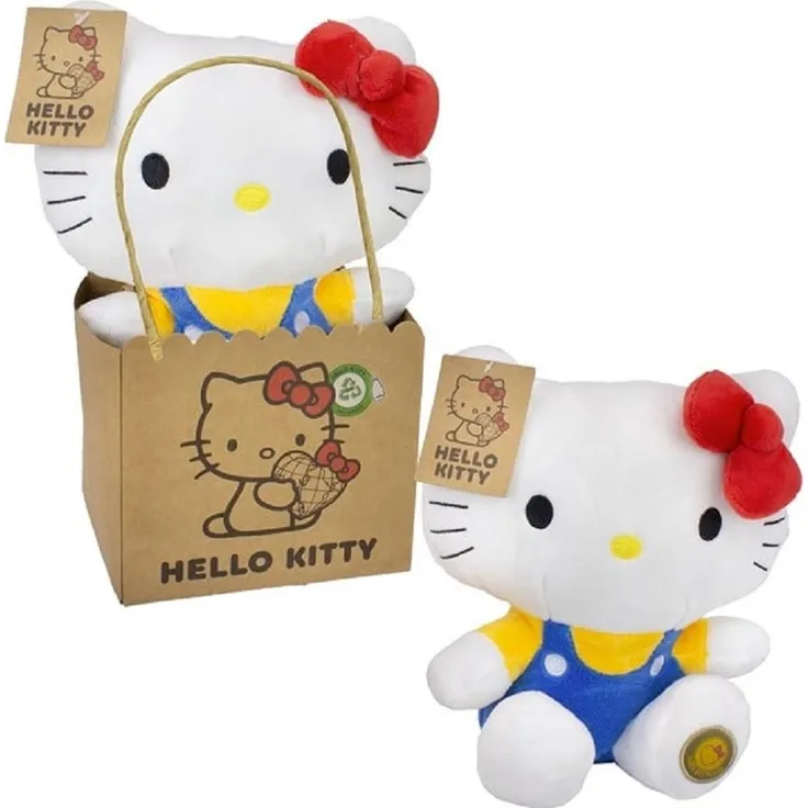 SANRIO Hello Kitty Plüschfigur 27 cm, gelbes Outfit mit Schleife, geeignet ab 3 Jahren