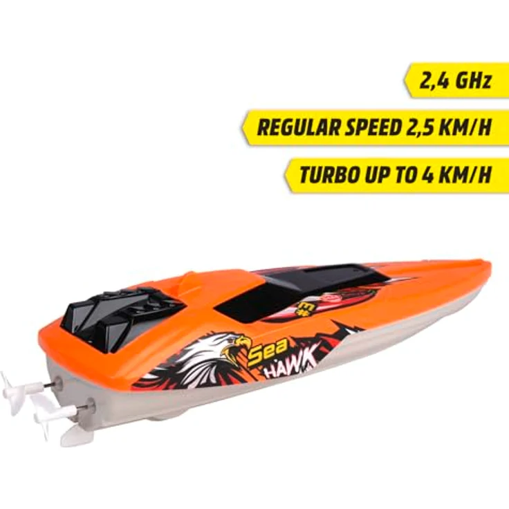 Dickie Toys - RC Boot Sea Hawk - ferngesteuertes Boot ab 6 Jahre für Pool oder See mit Schutzfunktion und Turbo-Boost, Spielzeug-Motorboot für Kinder mit 2,4 GHz Fernsteuerung, 33 cm, max. 4 km/h – Bild 2