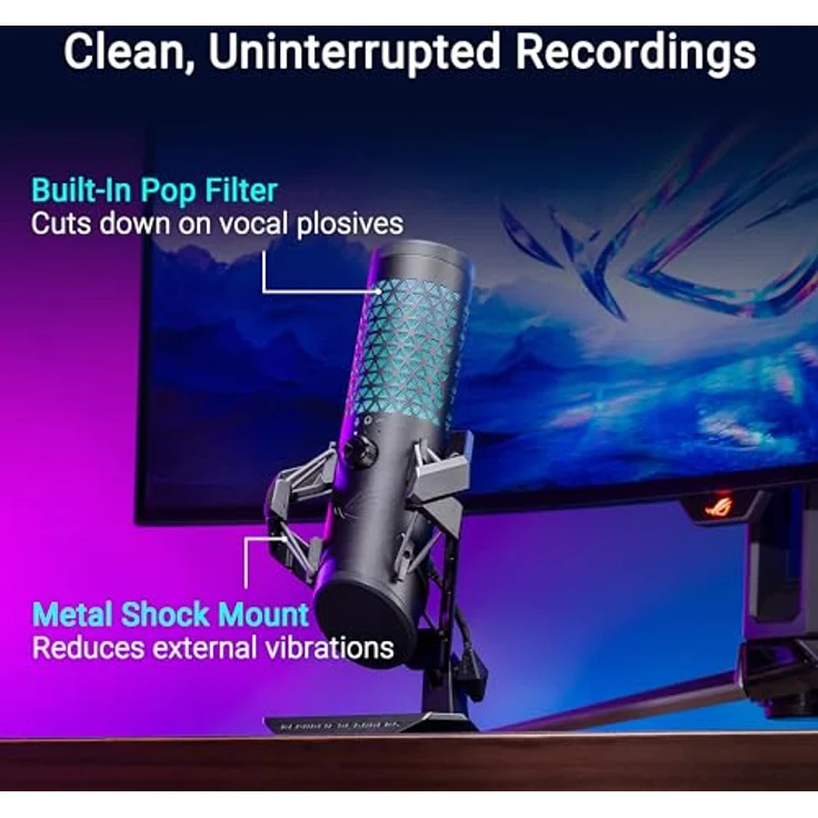 ASUS ROG Carnyx RGB Kondensator-Gaming-Mikrofon schwarz (Gaming, Streaming und Podcast, 25-mm-Kondensatorkapsel, 192 kHz / 24 Bit Abtastrate, Hochpassfilter, Pop-Filter, Metallhalterung, Aura Sync) – Bild 5