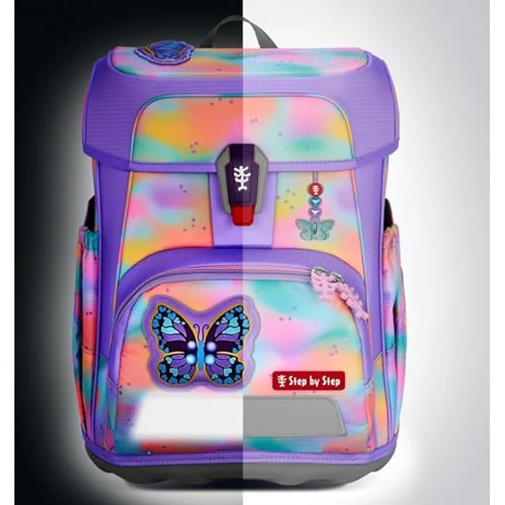 Step by Step Cloud Flash „Butterfly Luna“ Schulranzen-Set, 5-teilig, rosa, ergonomisch mit Reflektoren, höhenverstellbar, 19L, inkl. Schulranzen, Schlampermäppchen, Sportbeutel und bestücktem Mäppchen. – Bild 4