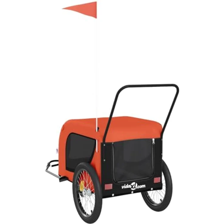 vidaXL Fahrradhundeanhänger Fahrradanhänger Hunde Orange und Schwarz Oxford-Gewebe & Eisen, robust mit PVC-Dach und Reflektoren – Bild 8