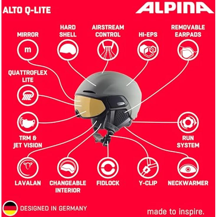 Alpina Unisex-Erwachsene Alto Q-LITE Skihelm, Moon-Grey matt (Gold Mirror), 51-55 – Bild 2