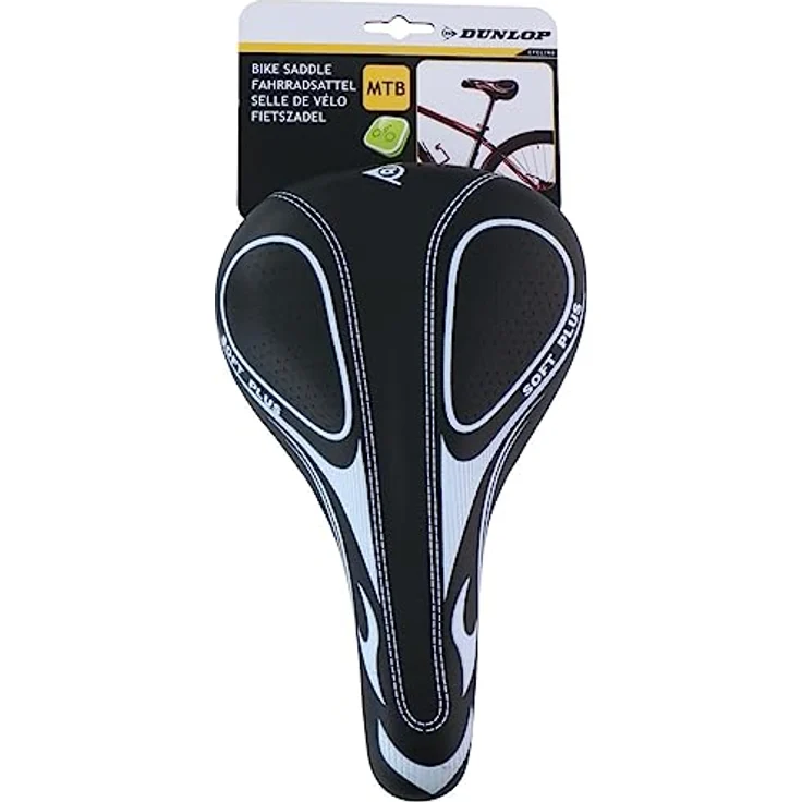 Dunlop Mountainbike Sattel - Fahrradsattel mit Reflektor und Schaumstofffüllung - Schwarz/Weiß – Bild 2