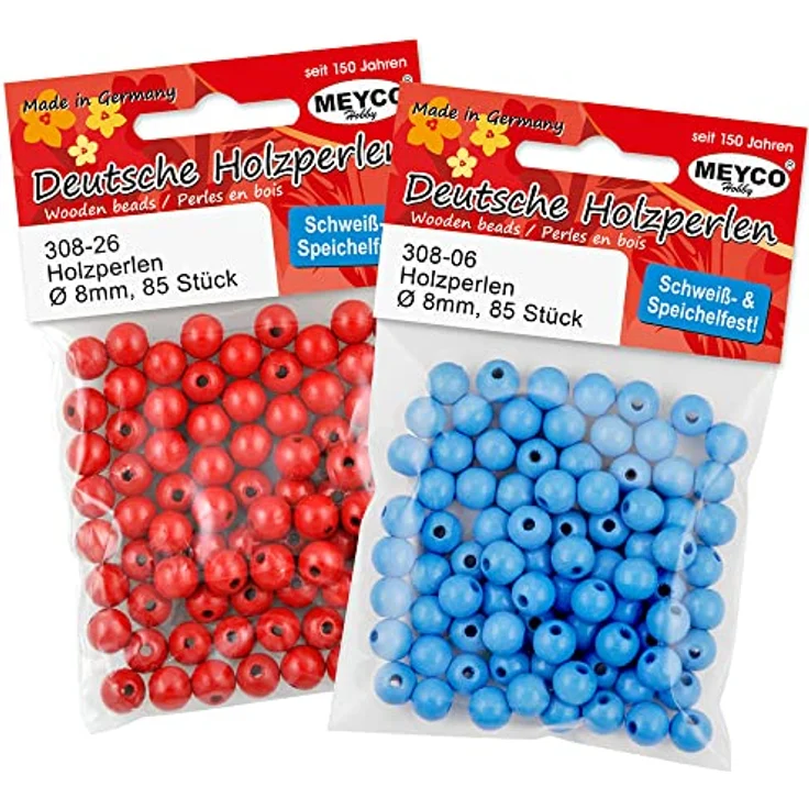 MEYCO Hobby Bastelperlen, Buchenholz, speichelecht, Ø 8 mm, 85 Stück – Bild 2