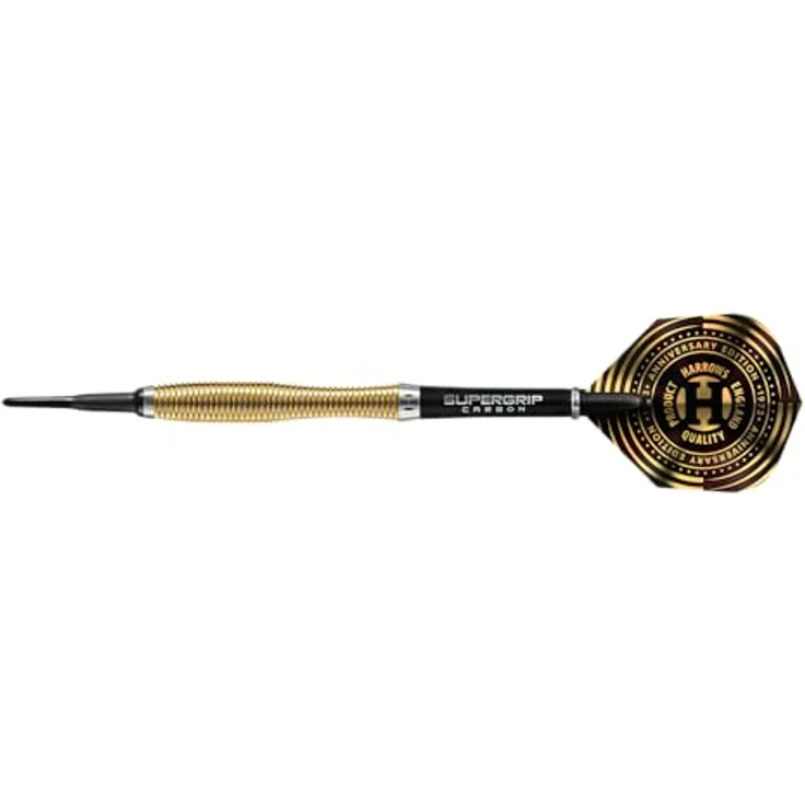 Harrows V-Wing Anniversary Edition Softtip Darts, 18 g mit Gold-Titannitrid Beschichtung, Midi Supergrip Carbon Shafts und 100 Micron Flights – Bild 3